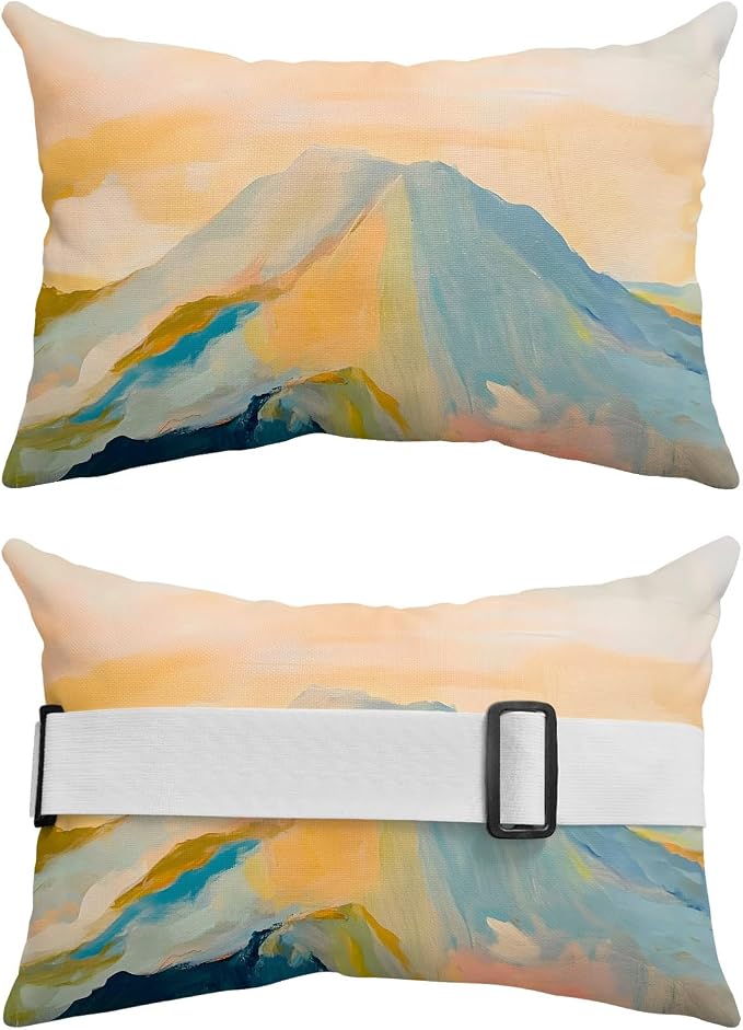 Colorful Mountain Outdoor Pillows for Chaise Lounge Chair Beach Headrest Pillow Set of 2 Waterproof Lumbar Pillows with Insert&Adjustable Strap Farmhouse Abstract Natural Scenery Pool Pillow 12"x20"