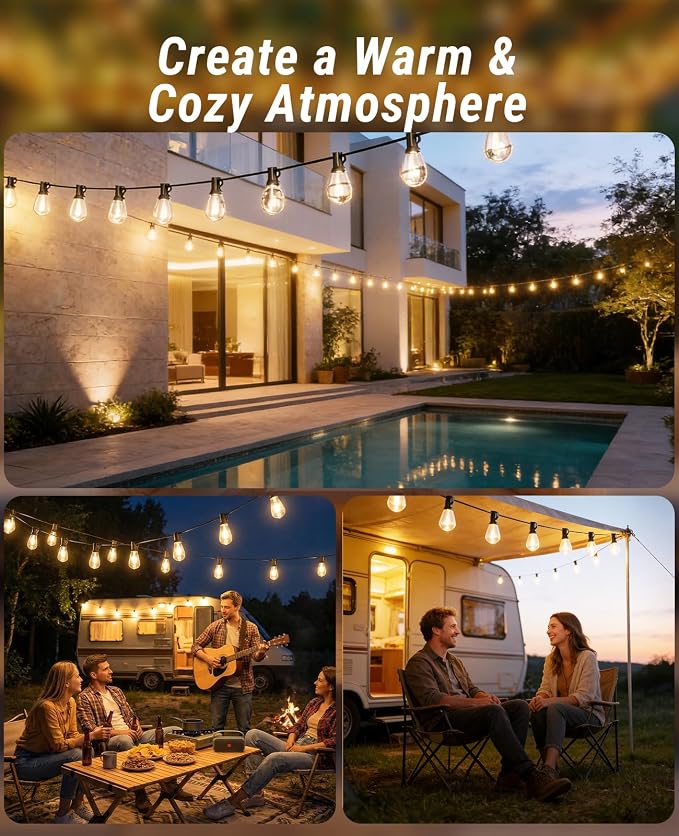 60FT Outdoor String Lights with Remote, LED Patio Lights with20+1 Waterproof S11 Bulbs, Outside Dimmable 2700K Warm White, Timer & 3 Modes,for Backyard Garden Deck Porch Balcony Gazebo Party Decor