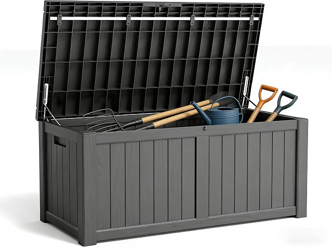 120 Gallon Waterproof Resin Outdoor Storage Box, Lockable & UV Resistant | Patio Deck Boxes, Outside Storage for Patio Cushions, Pool Toys, Garden Tools & Package Delivery, Black