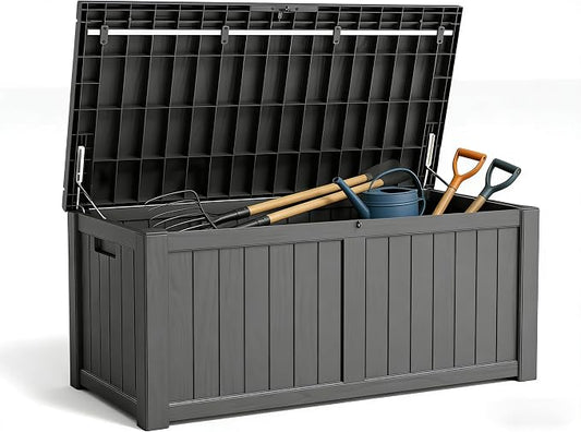 120 Gallon Waterproof Resin Outdoor Storage Box, Lockable & UV Resistant | Patio Deck Boxes, Outside Storage for Patio Cushions, Pool Toys, Garden Tools & Package Delivery, Black