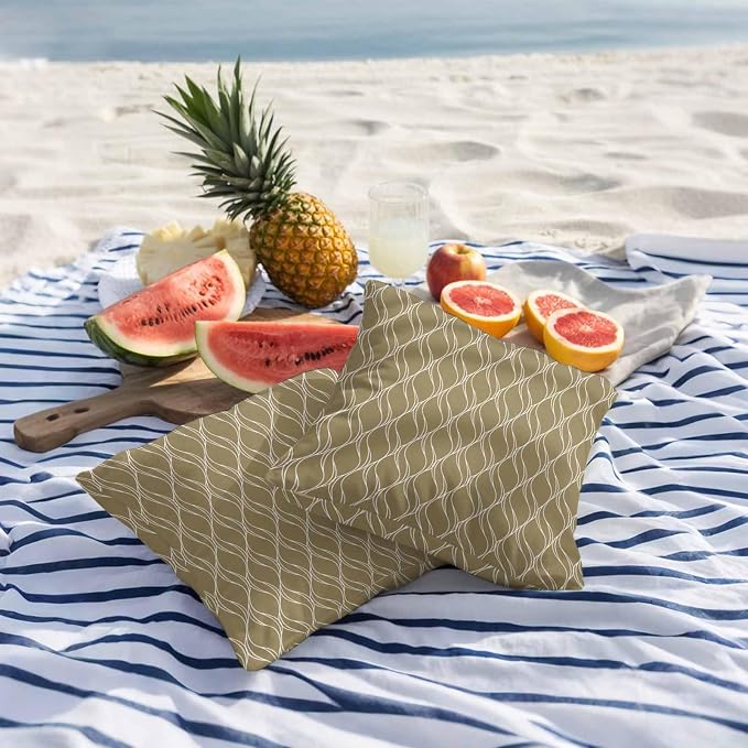 Brown Stripes Outdoor Pillow Covers 16x16 Inch Throw Pillow Covers Set of 2 Waterproof Decorative Pillow Cases Simple Geometric Modern Monochrome Cushion Covers for Patio Furniture Garden Couch Sofa
