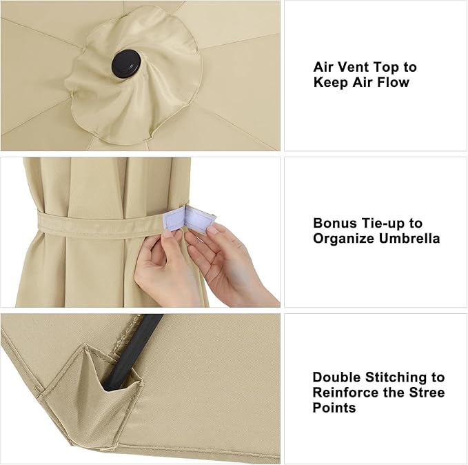 ABCCANOPY 10ft Outdoor Umbrella Replacement Top Suit 8 Ribs (Beige)