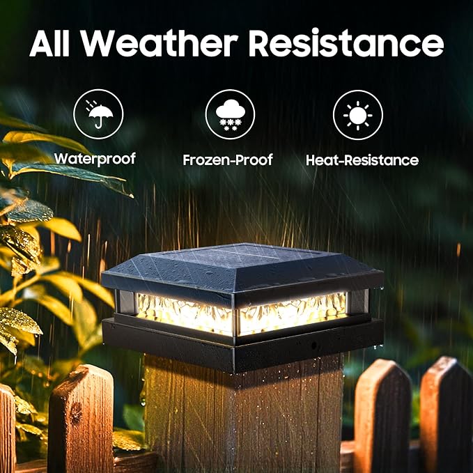 8-Pack Solar Post Lights, 2-Colors Mode 16LEDs Outdoor Decorative Post Cap Lights, Waterproof Solar-Powered Fence Posts Light, Fit 4x4, 5x5 Vinyl/Wooden Posts in Garden Yard Porch Deck, Black