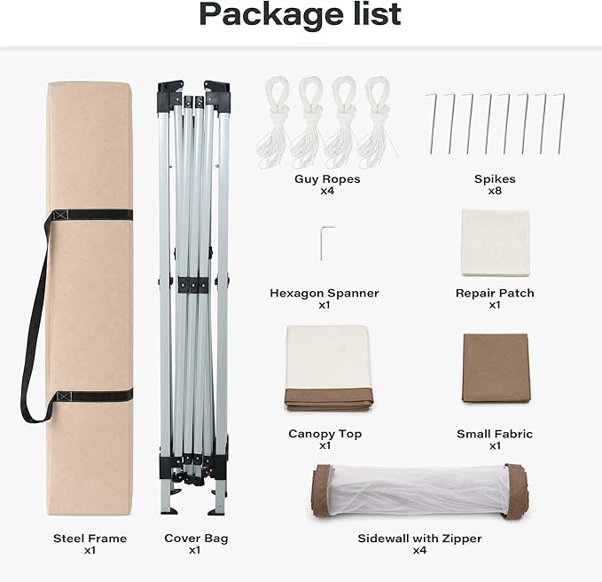 LAUSAINT HOME 12x12 Pop Up Gazebo Canopy Tent with Mosquito Netting, Instant One-Push Setup, Adjustable Height Outdoor Canopy Shelter with Carry Bag for Patio, Backyard, Camping, Parties & BBQs, Khaki