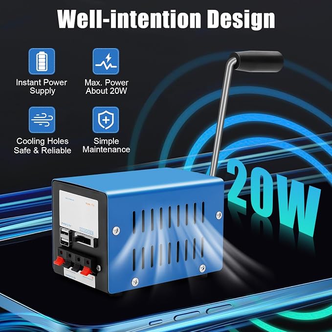 Hand Crank Generator, Portable High Power Handcranked Charging Generator, Low Noise, for Field Operations/Survival Training/Emergency Communication