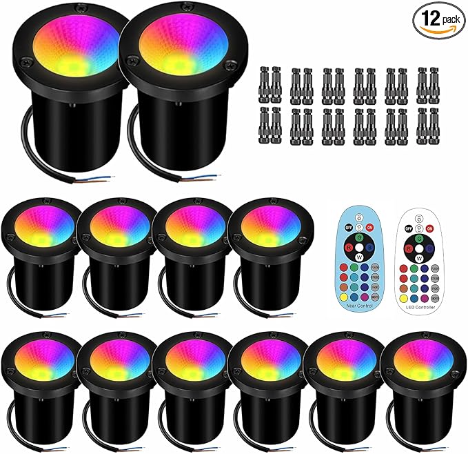Low Voltage Landscape Lighting - 10W RGB Landscape Lights with Color Changing, 12V-24V Waterproof In-Ground Lights,Outdoor Landscape Lighting for Yard Walkway Garden (12)