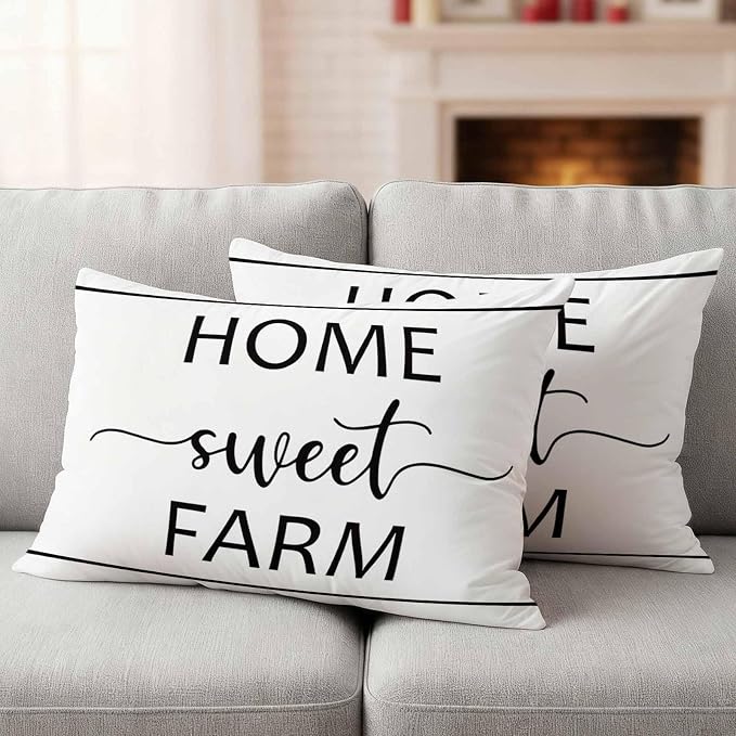JasmineM Outdoor Pillow Cover 12x20 Inches Set of 2 Home Sweet Farm Waterproof Throw Pillow Covers Farmhouse Funny Quote Decorative Pillowcases Garden Cushion Case for Patio Couch Sofa