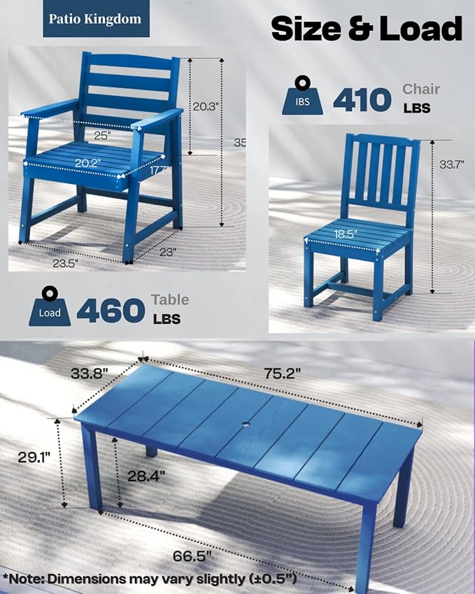 9-Piece Outdoor Dining Set with 15FT Umbrella for 8,Navy Blue | 75.2'' HDPE table, chairs included, weather-resistant furniture with hole, ideal for lawn, poolside, yard, garden, deck