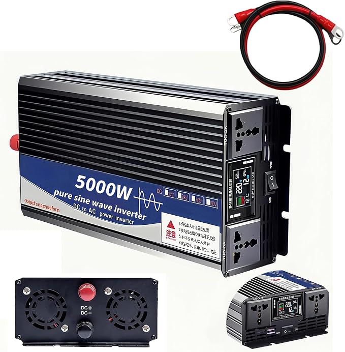 5000W Power Inverter 24V DC to 110V AC Converter with LED Display Dual AC Outlets Dual Fans Radiating for RV, Camp, Boat and Home Emergency Portable Pure Sine Wave Inverter (Smart Screen, 5000W 24V)
