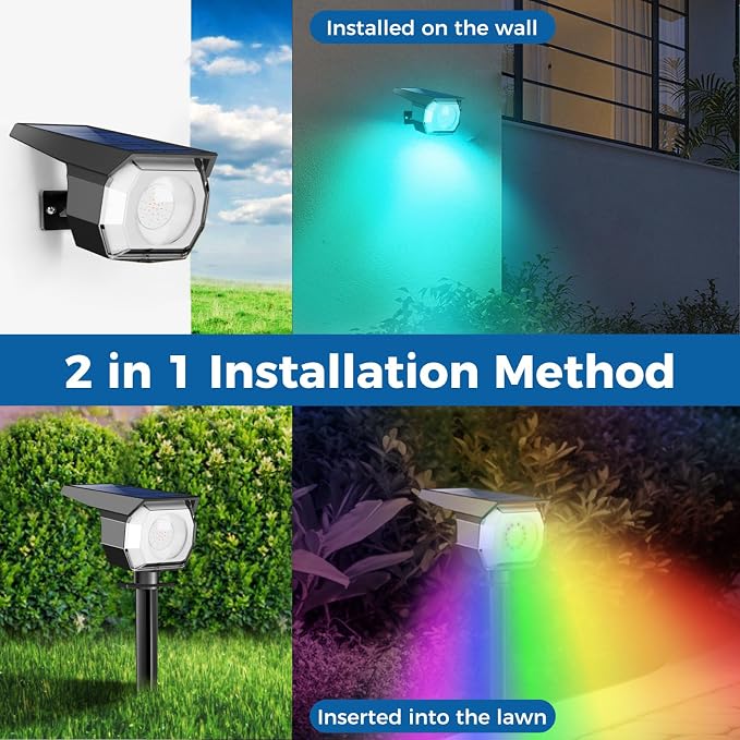 Solar Spot Lights Outdoor Color Changing, Halloween RGB Spotlights | 1 Pack/7 Modes, Waterproof, Solar Powered, Landscaping, Lighting for Outside Pathway Yard Wall Garden Walkway