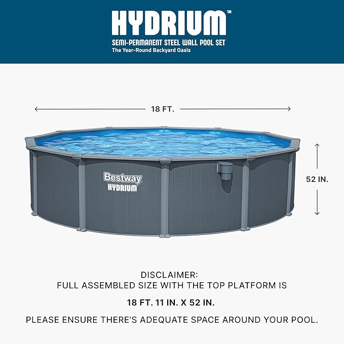Bestway Hydrium 18' x 52" Above Ground Pool, Round Steel Side Wall Frame Outdoor Swimming Pool Set with Sand Filter Pump, Polysphere Filtration Balls, Ladder & Accessories