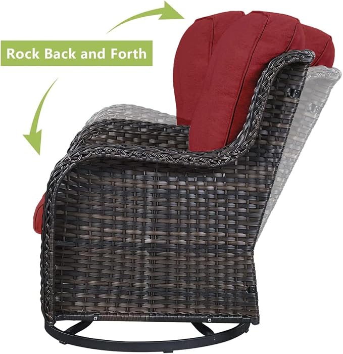 HUMMUH 5 Piece Outdoor Patio Furniture Set Wicker Conversation Bistro Set Swivel Rocking Chairs with Side Table and Ottomans for Backyard, Porch, Balcony