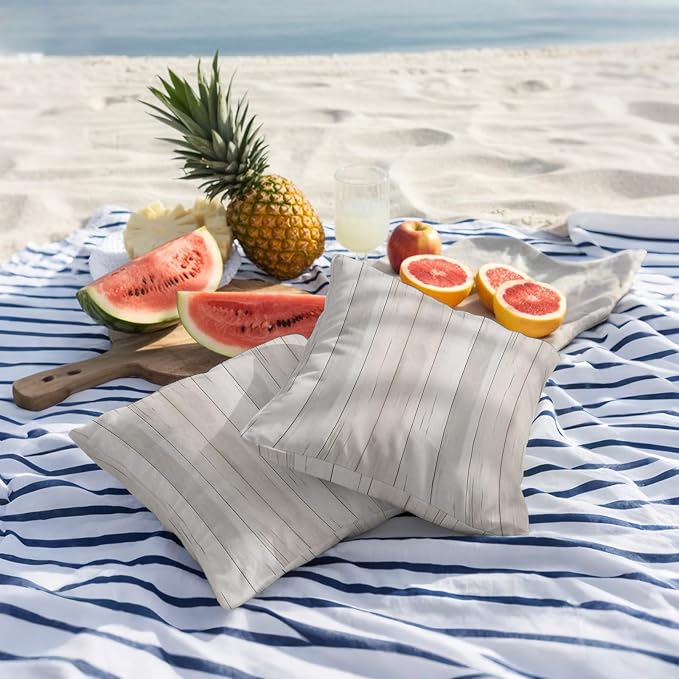 Beige Outdoor Pillow Covers 16x16 Inch Throw Pillow Covers Set of 2 Waterproof Decorative Pillow Cases Farmhouse Simple Abstract Striped Wooden Grain Cushion Covers for Patio Furniture Garden Couch