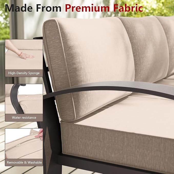 Aluminum Patio Furniture Set with Rectangular Coffee Table, 5 Seats Outdoor Patio Conversation Sets w/5.1" Cushions,Patio Conversation Sets for Garden, Backyard, Porch-Sand