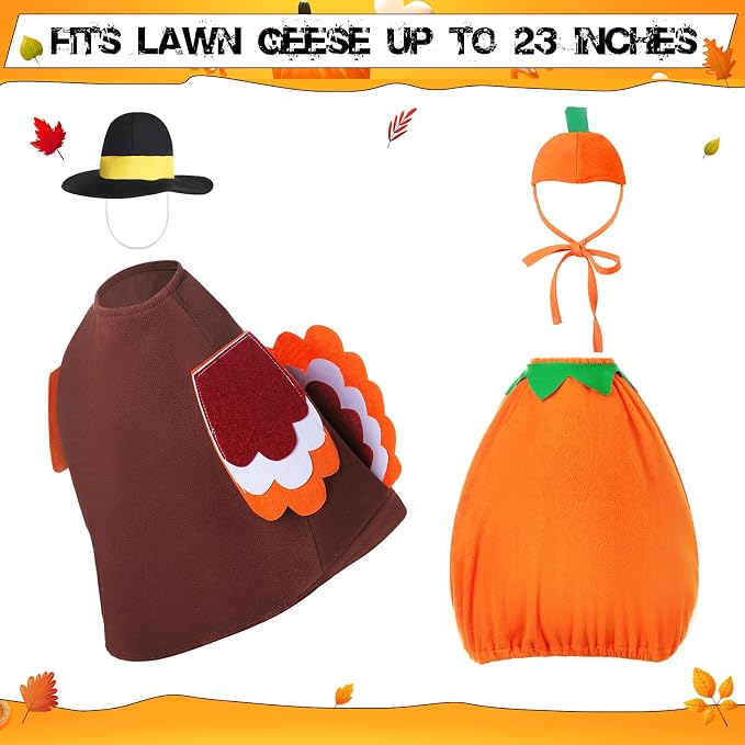 2 Set Thanksgiving Day Goose Outfit Lawn Porch Cloths Plastic Goose Clothing Fall Halloween Outfit for 23" Outdoor Patio Yard Lawn Art Decoration