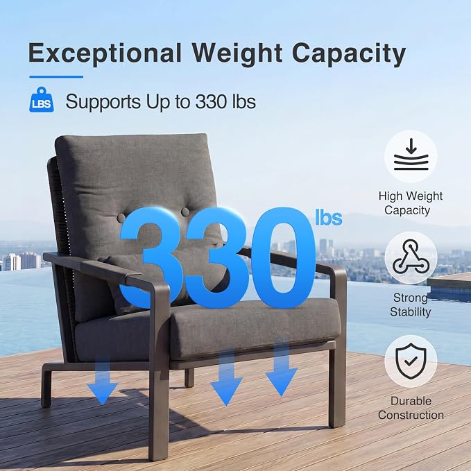 Patio Furniture Set, 2-Piece Aluminum Outdoor Single Chairs with Washable High-Resiliency Sponge Cushions, Upgraded Gray
