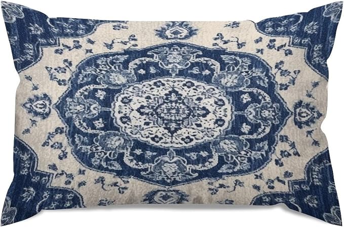 Set of 2 Classical Navy Blue Damask Pattern Pillow Covers 12x18in Farmhouse Canvas Cushion Covers Outdoor for Couch Chair Home Decor for Family Friends