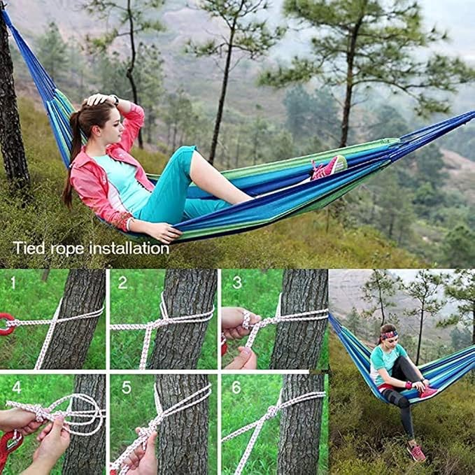 Portable Cotton Hammock, Suitable for Hanging Durable hammocks, Perfect for Camping Outdoor/Indoor Backyard, with Hanging Ropes and Carrying Bags (Blue, X-Large)