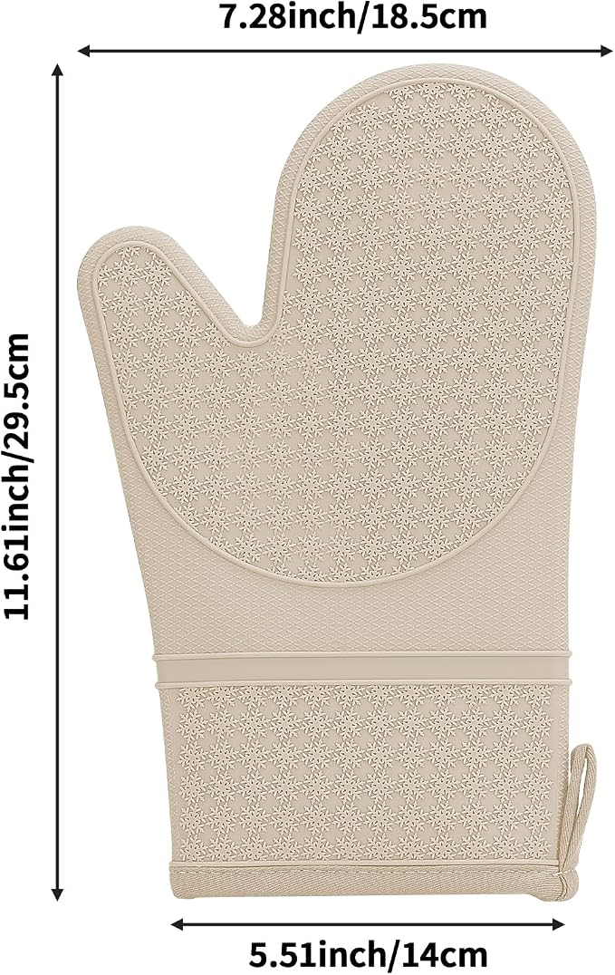 Hovico Silicone Oven Mitts, Heat Resistant 500F Kitchen Mitts 2PCS, 11.6" BPA-Free Soft Baking Gloves, Non-Slip Grip Oven Gloves with Soft Cotton Lining for Kitchen Cooking Baking BBQ - Apricot