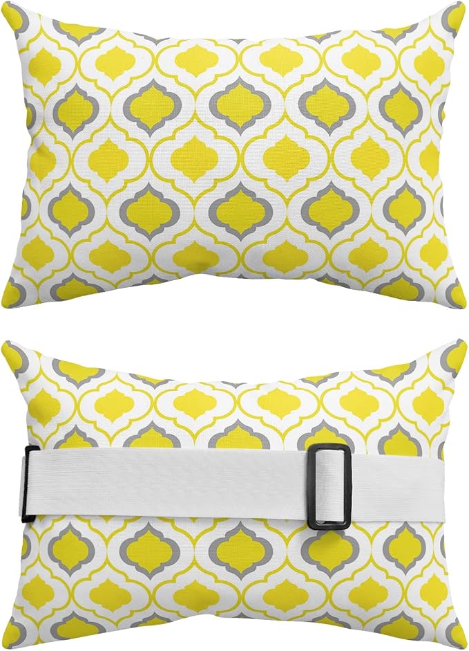 Outdoor Pillows Covers with Inserts Yellow and Grey Moroccan Pattern Geometric Waterproof Recliner Pillow with Adjustable Strap Throw Pillows for Patio Furniture Pool Lounge Chair, 11x16 inch, 1PCS