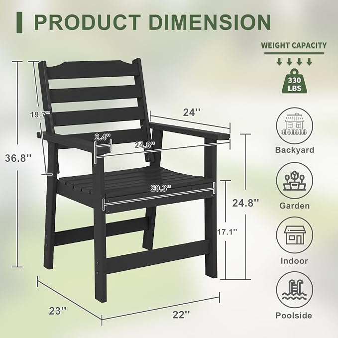 FUNBERRY Outdoor Dining Chairs Set of 2, HDPE Patio Chairs for Outside | Wood-Grain, HDPE All Weather, No Rot or Rust or Crack, UV Fade Shield, 330LBS Weight Capacity, Easy-Clean for Outside