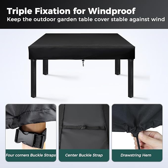 SUNICO Outdoor Table Cover rectangular (80" L x 40" W x 6" H), Patio Table Cover rectangle for Patio Table & Dining Table & Picnic Table.Windproof, Waterproof, Stain-Resistant, Durable Table Cover