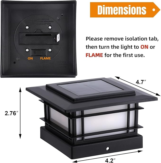 Dynaming 4x4 Solar Post Cap Lights Outdoor with Flickering Flame Light, 12 Pack Black Shell Fence Post Solar Lights Fit Vinyl/Wooden Posts, Brightness LED Lighting Decor for Garden Deck Patio