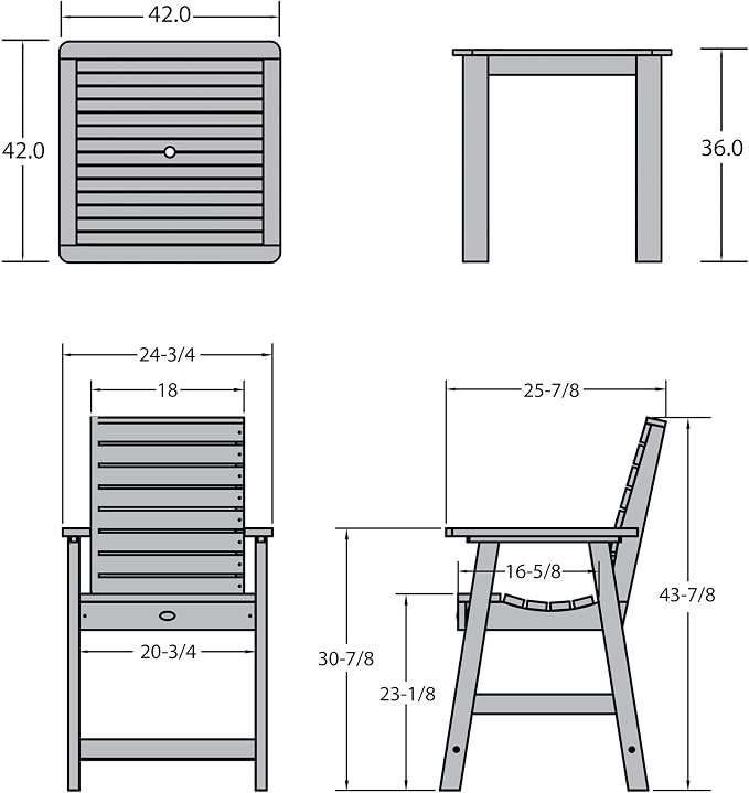 Highwood 5-Piece Weatherly Square Counter Height Dining Set, 42 by 42-Inch, Weathered Acorn
