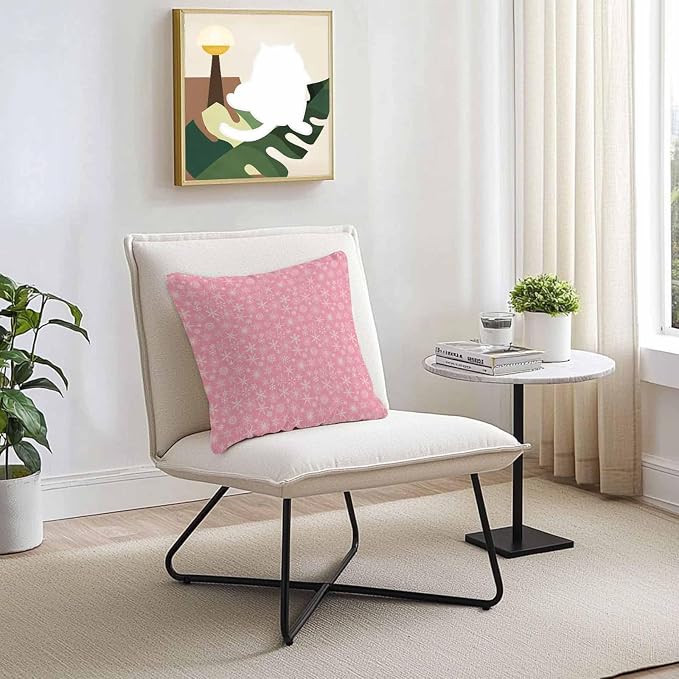 Pink Christmas Outdoor Pillow Cover 24x24 Inch Cushion Sham Case, Farmhouse Winter Xmas Beige Snowflakes Waterproof Decorative Square Throw Pillowcase for Outside Garden Patio Porch Couch Chair Tent