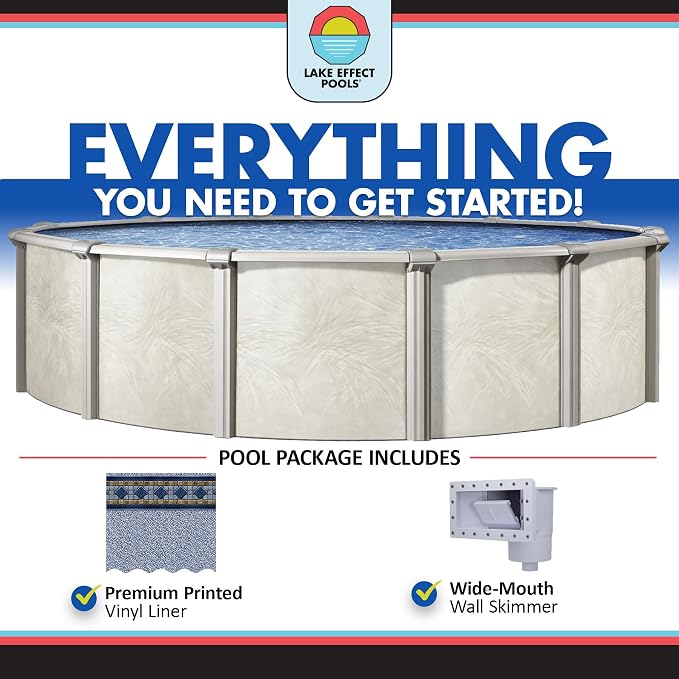 Lake Effect Pools 'Fallston' 21 ft Round Above Ground Swimming Pool | 52 Inch Steel Side Walls | Kit Includes: 25 Gauge Overlap Liner & Widemouth Skimmer
