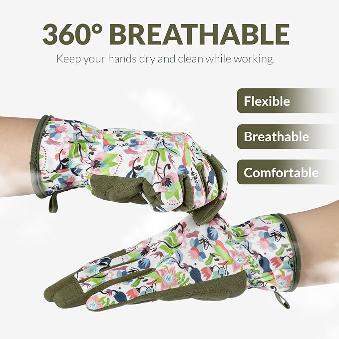 Baidast Gardening Gloves for Women, Breathable Leather Garden Gloves with Grip, Thorn Proof Work Gloves