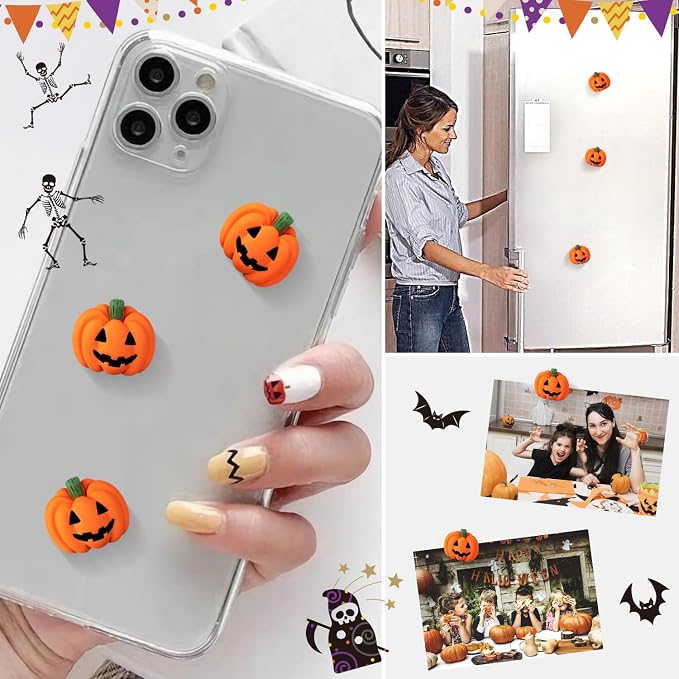 120 Pcs Halloween Resin Charms Pumpkin, DIY Mini Flatback Charms Pumpkin | Grimace Smile Pumpkins Miniature for Halloween Meeting, Phone Case, Fridge Table Decoration