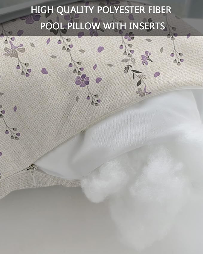 Outdoor Pillows Covers with Inserts Flower Purple Grey Cherry Blossoms Cotton Linen Waterproof Pillow with Adjustable Strap Throw Pillows for Patio Furniture Recliner Lounge Chair, 11x16 inch, 1PCS