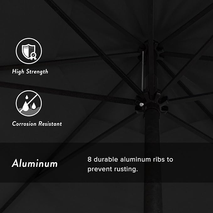 California Umbrella 7.5' Rd Aluminum Patio Umbrella, Crank Lift, Auto Tilt, Black Finish