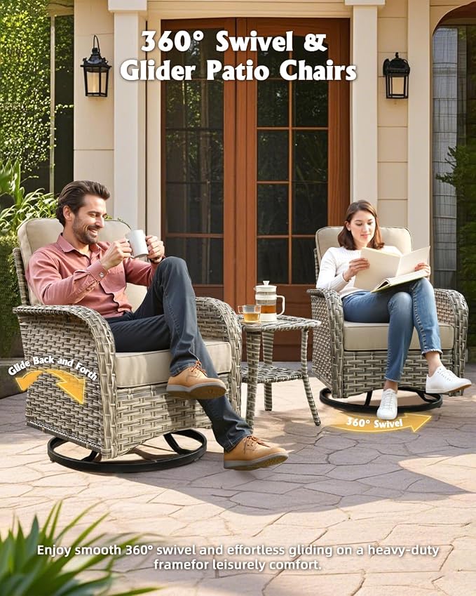 Outdoor Sectional Patio Furniture Set with Rocker Chairs,7 Pieces Wicker Conversation Sets L Shaped Couch,Extra Deep Out Door Sofa Outside Furniture,Beige