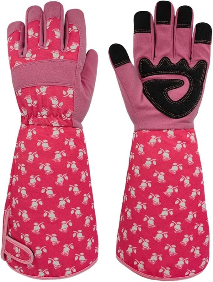 Thornproof Rose&Cactus Gardening Gloves,Gauntlet Garden Glove,Gifts | Canvas,Cute Floral Pattern,Leather Palm,Touchscreen,Durable Material,Garden Gift,Men&Women,Machine Washable,Adjustable Cuff