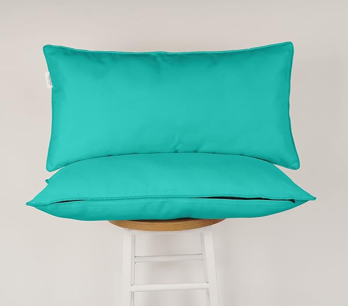 Indoor/Outdoor Polyester Fabric Lumbar Pillow Cover, All-Weather Waterproof Rectangular Cushion Case for Patio Furniture, 12 x 24 Set of 2 -Turquoise Green