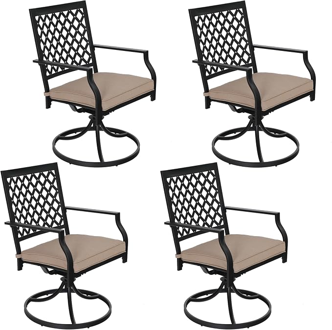 PHI VILLA Patio Dining Chairs Set of 4 Outdoor Swivel Rocker Patio Chairs with Cushion Metal Outdoor Chairs for Garden Backyard Bistro