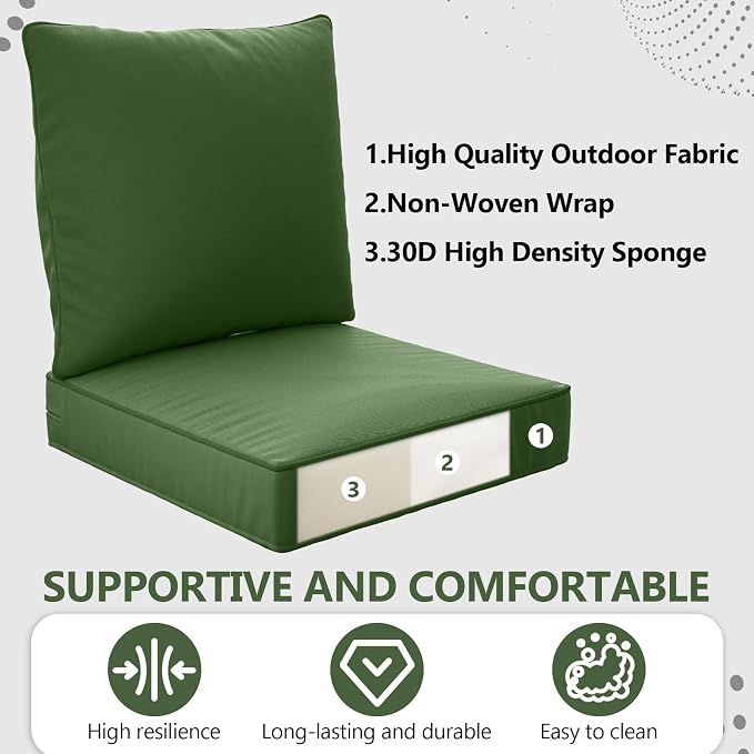 24" x 24" x 6" Outdoor Deep Seat Cushions Set - 2 Set Waterproof & Fade Resistant Patio Furniture Replacement Cushions, Non-Slip Outdoor Cushions Fit Loveseats, Couches, Chairs, Sofas.