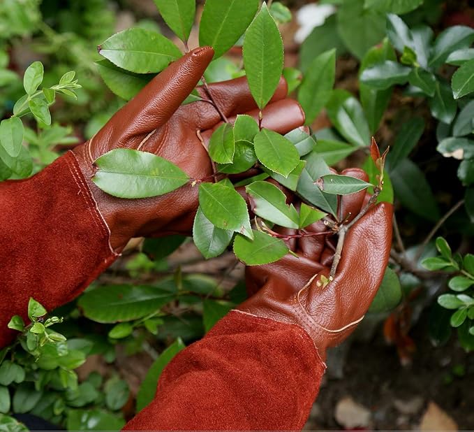 Acdyion Thorn Proof Gardening Gloves for Men & Women(Brown,Large) | Long Puncture-resistant Cowhide Leather Gauntlets for Rose Pruning, Cacti, and Yard Work