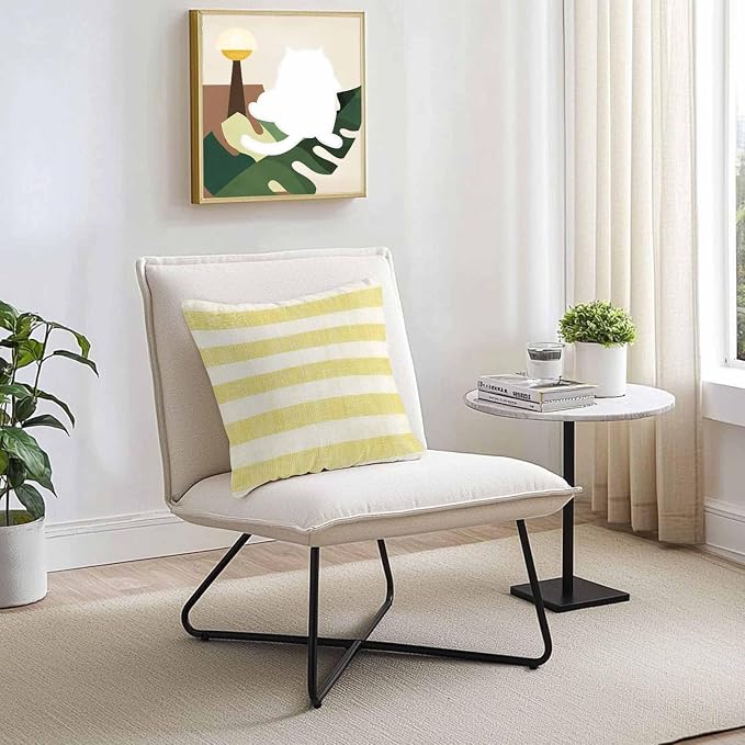 Chucoco Outdoor Waterproof Throw Pillow Cover, Farmhouse Yellow Linen Stripes Decorative Pillows Cushion Covers, Vintage 2 Pack Pillow Cases for Patio Garden Balcony Couch Sofa 16x16in