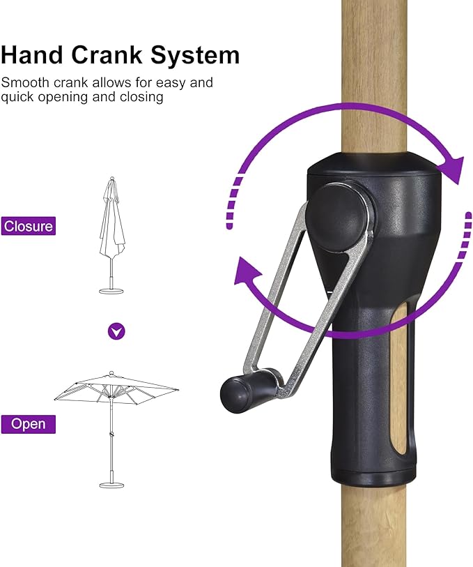 PURPLE LEAF 6.5' x 6.5' Square Patio Umbrella Market Umbrella Aluminum Outdoor Table Umbrella with Push Button Tilt & 8 Sturdy Ribs and Crank Commercial Sun Umbrella for Pool Backyard Deck, Beige