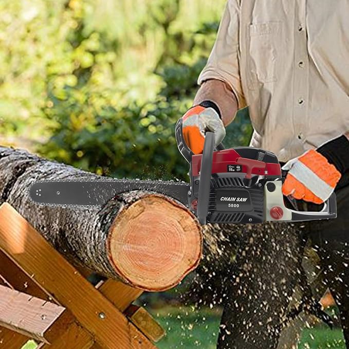 Gas Chainsaw, 58CC 2-Stroke Gasoline Powered Chain Saw 20Inch Cutting Gasoline Chainsaw with Chain & Guide Bar, Petrol Chain Saw Gas Sawing Garden Tool for Wood Cutting Tree Trimming, 10000Rpm
