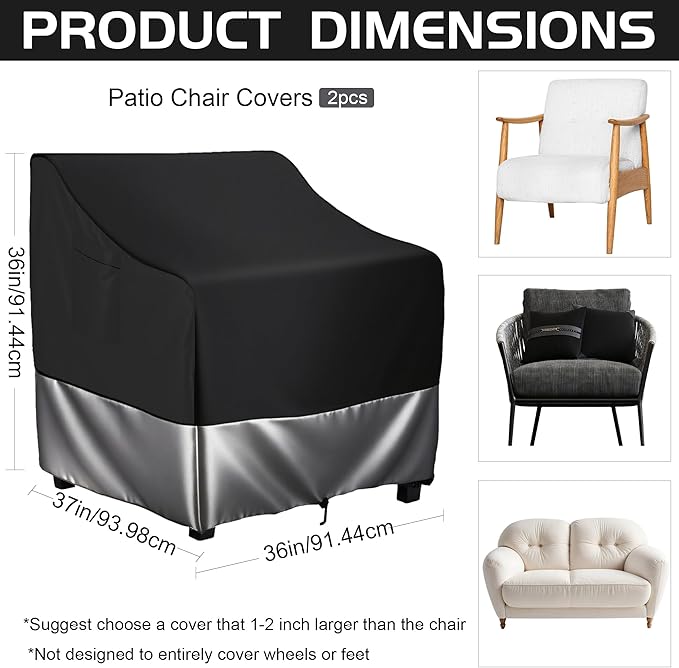 2-Pack Waterproof Patio Chair Covers, All-Weather Patio Chair Covers Waterproof for Home & Commercial Use (36"W*37"D*36"H)