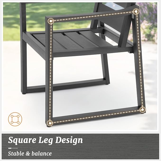 Cozyman HDPS Outdoor Dining Chairs Set of 6, 350 LBS, Patio Dining Chairs with Armrest, All Weather Outdoor Kitchen Chairs with Square Frame Legs for Outdoor Indoor, Lawn, Garden, Backyard, Dark Gray