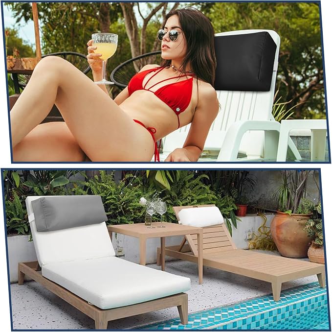 Headrest Pillow for Pool Chaise Lounge, Pool Lounge Pillows Outdoor with Elastic Band for Recliner and Pool Patio Chairs, Head Neck Support Pillow (Black, 22x8.6x3.9)