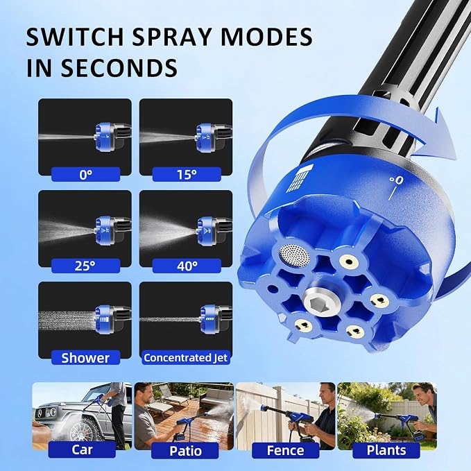 Portable Handheld Cleaning Tool, Lightweight Compact Spray Tool with 6-in-1 Nozzle for Car Patio Window Garden Outdoor Use and Daily Home Maintenance, Black
