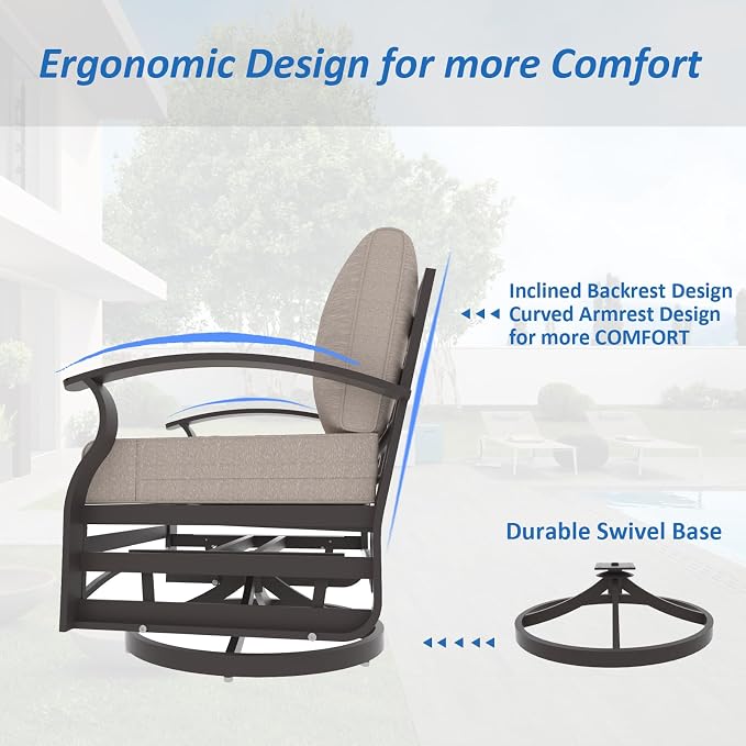 ALAULM Aluminum Patio Furniture Set with Propane Fire Pit Table Metal Outdoor Furniture w/Fire Pit Patio Conversation Sets w/5.1" Cushions and 7 Seats for Patio,Backyard,Poolside-Khaki