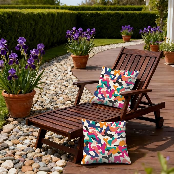 22x22 Inch Outdoor Pillow Covers Set of 2 Waterproof Throw Pillow Covers Decorative Couch Cushion Covers Colorful Camouflage Art Square Pillowcases Protectors for Patio Garden Sofa