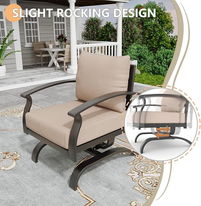 Metal Patio Furniture Set,2 Pieces Patio Sectional Outdoor Furniture Set with 2 Chairs,Patio Conversation Sets with 5.1" Thickened Cushions,Sand